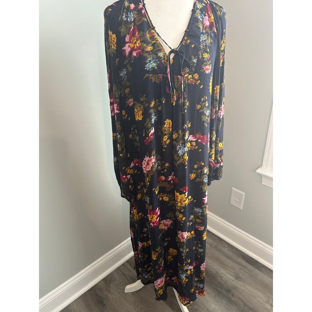 Natural Life Floral Boho Maxi Dress Large Long Sleeve Peasant Cottagecore